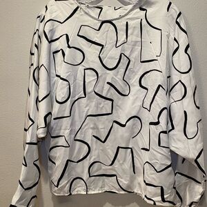 ASOS White and Black Abstract Print Open Back Blouse